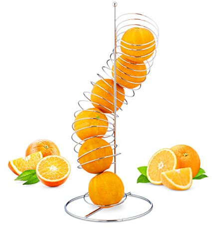Relaxdays Frutero de Cocina Moderno en Espiral, hasta 7 Naranjas o Manzanas, Metal, 48 x 21 x 21 cm, Plateado