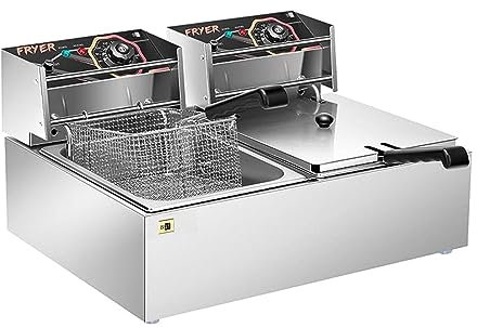VIVOHOME Freidora Eléctrica Comercial 20L con 2 Cestas para Freír Temperatura Ajustable 60-200°C Freidora Eléctrica a Oleo
