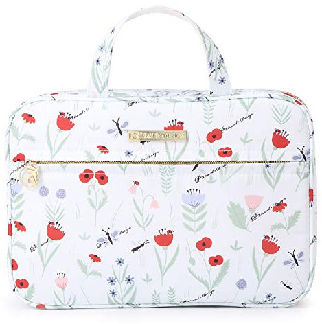 Tuscall Kulturtasche zum Aufhängen Große Kulturbeutel mit Haken Waschbeutel für Damen (Weiße Blume)