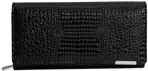 XXL Damenbörse von Jennifer Jones - sehr feine Lack Leder Börse Damengeldbörse Portemonnaie Geldbörse (Schwarz Snake Style) - präsentiert von ZMOKA®