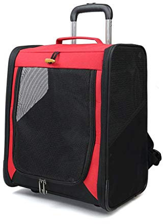 KHUY Caisse Transport Chat 10 kg, 2 en 1 Chariot Sac a Dos Sac de Transport a roulettes pour Chien Chat pour Les Petites et Moyennes Chiens Chat Sortant, Convient pour Voyage (Color : Red Black)