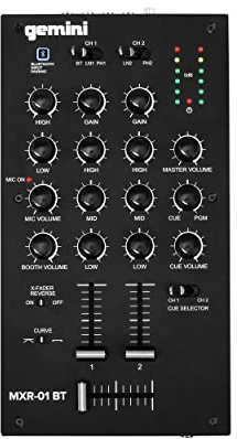 Gemini Mixer (MXR-01BT) | 2-K-Bluetooth-DJ-Mixer - einstellbare Crossfader-Kurve - Mikrofon- & Kopfhörersteuerung - Ganzmetall