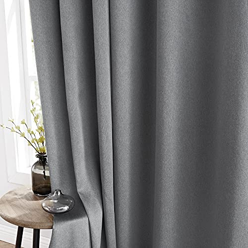Fmfunctex Charcoal Grey Full Blackout Curtains for Living Room 72 Drop Eyelet Curtains for Bedroom Room Darkening Thermal Insulated Window Curtain Drapes for Dining Room 2 Panels