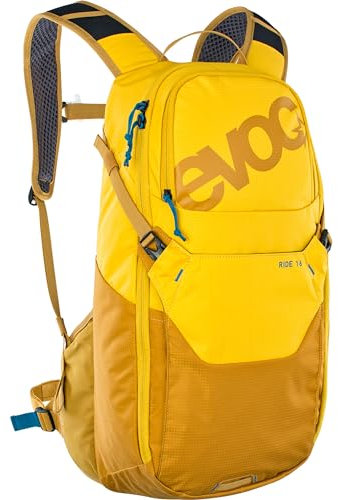EVOC RIDE 16 Fahrradrucksack, Backpack für Outdoor-Aktivitäten & Alltag (Trekkingrucksack, cleveres Taschenmanagement, belüftet durch Rückenpolsterung, Trinkrucksack mit Trinkblasenfach), Curry/Lehm