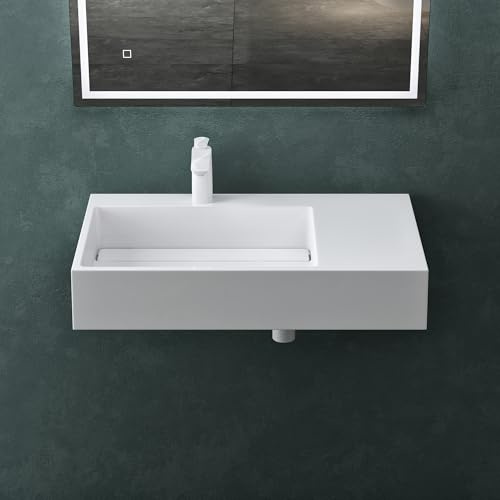 Mai & Mai Waschbecken 75x43x14cm aus Mineralguss Weiß | Aufsatzwaschbecken Hängewaschbecken Waschtisch Waschplatz ohne Überlauf Becken links Colossum12