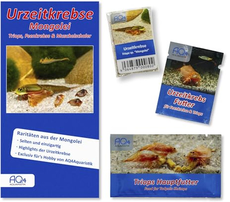 AQ4Aquaristik Starter Set Triops sp. Mongolei - Urzeitkrebse Eier - mit Aufzuchtfutter, Hauptfutter und Anleitung - TOP RARITÄT - Werden bis 13 cm groß