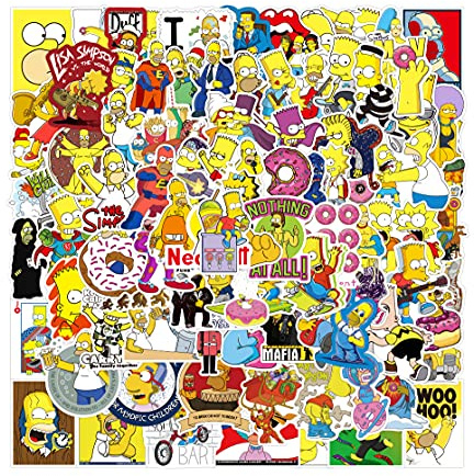 Zcketo 100Pcs Anime Simpson Sticker Pack, Graffiti Sticker Decals Vinyls for Laptop, Kids, Teens, Water Bottles, Skateboard, Luggage,Bicycle, Motorcycle, Bumper, DIY Party Supply Sticker Decals