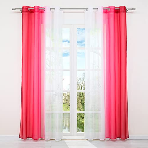 HongYa 2er-Pack Farbverlauf Gardinen Transparenter Voile Vorhänge Schals mit Ösen H/B 225/140 cm Rot