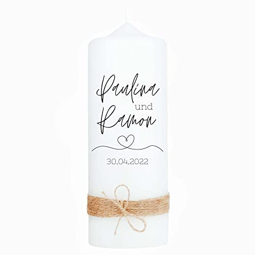 Hochzeitskerze | Monochrom | 15-30 cm Höhe | Trauung | Personalisierte Kerze | Hochzeitsgeschenk personalisiert | Traukerze (25 cm, Mit Strickschleife)