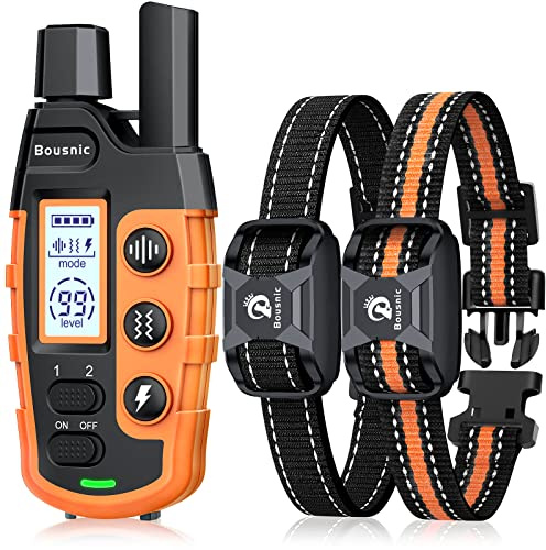 Bousnic Dog Shock Collar 2 Dogs (5-120Lbs) - 3300 ft Waterproof Training Collar for Dogs Large Medium Small with Rechargeable Remote, Beep (1-8) Vibration (1-16) and Humane Shock (1-99) Modes