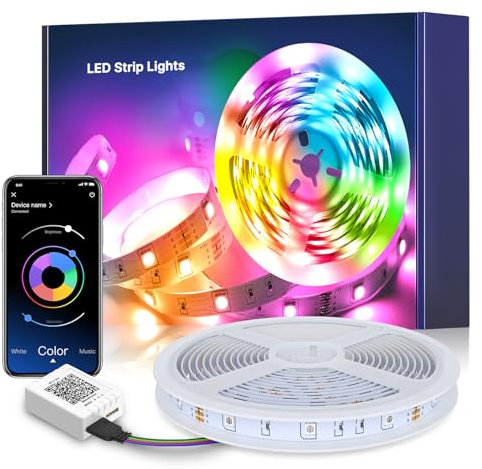 Mexllex LED Strip 5m, RGB LED Streifen, Farbwechsel LED Band mit IR Fernbedienung und APP, Led Lights Dimmbar Musik Sync, LED Beleuchtung für TV Zuhause, Schlafzimmer, Küche, Decke, Party