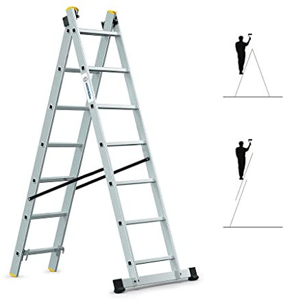 HOSTRÖM Echelle Transformable 2 Plans StablePro 2x7 marches Aluminium Extensible coulissante, 3 Positions, Hauteur Travail Max 4,25m, Garantie 5 Ans