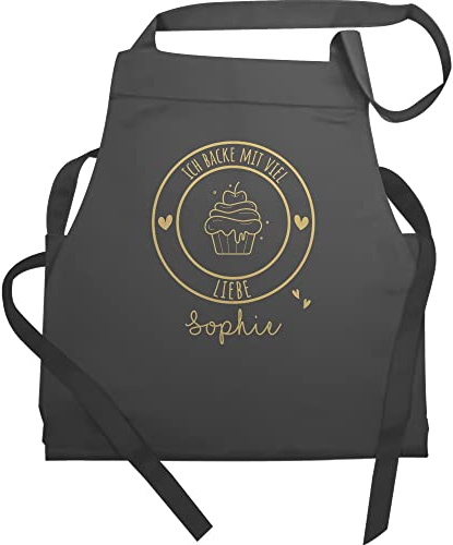 Geschenk mit Namen personalisiert by Shirtracer - Schürze - Backschürze - Ich backe mit viel Liebe I Geschenk Hobbybäcker I Geschenk Backen