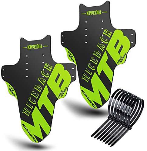 NICEDACK Guardabarros para Bicicleta de montaña, 2 Unidades Mudguard Fit de 20 a 29 Pulgadas, Guardabarros Delantero y Trasero para Bicicleta Compatible, protección contra Salpicaduras, Amarillo verde