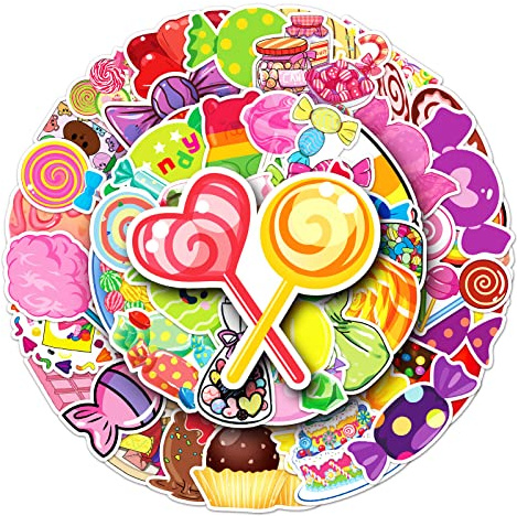 50Pcs Cute Sweets Stickers Laptop Car Scrapbook Phone Skateboard Suitcase Luggage Bike Sweet Treats Candy Stickers Vinyl Waterproof Aesthetic Personalised Stickers for Teens Boys Girls Adults Children