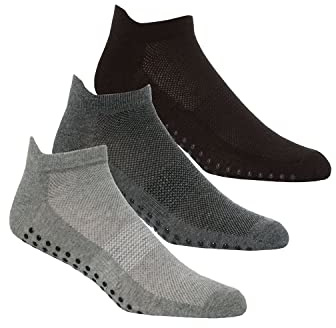 GM Apparel 3 Pairs Mens Non-Slip Yoga Pilates Socks Martial Arts Fitness Dance Barre, Anti-Slip/Non-Slip, Full Toe Ankle Fall Prevention Grip Sox, Mens UK 6-11 (EUR 39-46) (Mix)