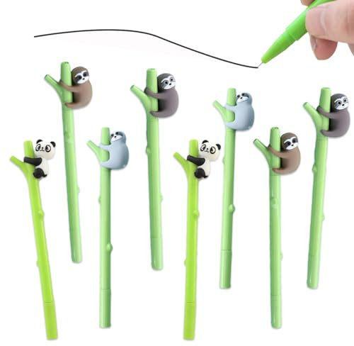 Plstod Tierstifte, 8 Stück 0.5 mm Süße Tier Stifte, Gelschreiber Schwarz (Panda und Faultier Gel Pen), Lustige Stift Gel Pen Black Ink Stifte für Kinder Studenten Büro Geschenk School Supplies