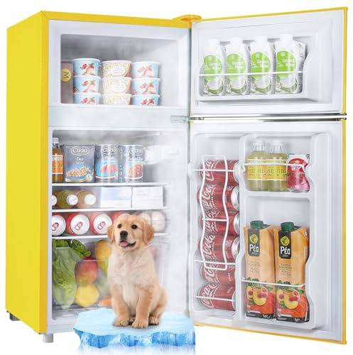 WANAI 3.5 Cu.Ft Yellow Mini Fridge With Freezer Compact Refrigerator Dorm