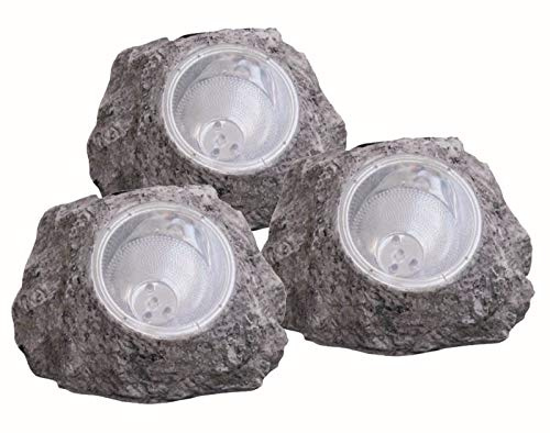 bmf-versand Solarlampen für Außen Garten - Solarsteine 3er Set - Solarlampe Gartenlampen Solarstein - Dekoleuchte LED Solar Steine - Beetleuchte Solarleuchte