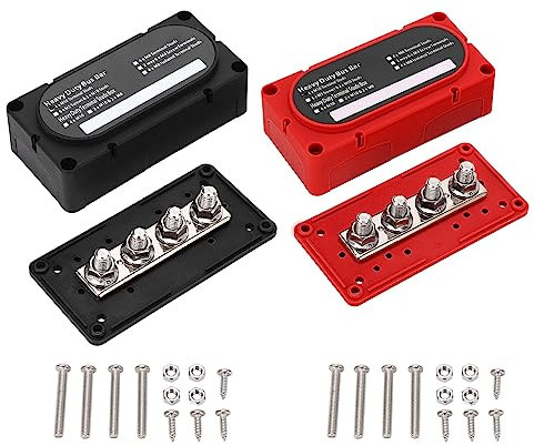 2 Stück DC 48 V Stromverteilerblock, 4 Bolzen, 300 A Batterie-Sammelschiene, Universell, 6 Abnehmbare Fenster, Sammelschienen-Klemmenblock, Stromverteilungs-Anschlusspfosten für