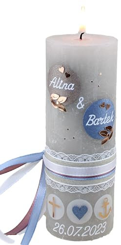Cerziies® Hochzeitskerze Rustik Alina und Bartek individuell und handverziert 2038, Variante:Klassischer Docht