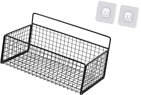 MagiDeal Étagères murales, panier mural suspendu pour le stockage, décoration de ferme, en fil métallique pour la cuisine, Fruits, légumes, M Noir avec autocollant