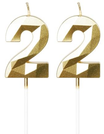 Yiran Kerzen zum 22. Geburtstag, goldene Zahl 22, Happy Birthday-Kerzen, Kuchendekoration, Dekoration für Geburtstagsparty, Hochzeitstag, Feier