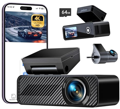 Pelsee P1 Duo 4K Dashcam Auto Vorne Hinten mit 5G Wi-Fi, 64GB SD Karte, 1,5'' IPS Display Dual Auto Kamera mit 24H Parküberwachung, Super Nachtsicht, 170° Weitwinkel, APP, G-Sensor, Max 256GB