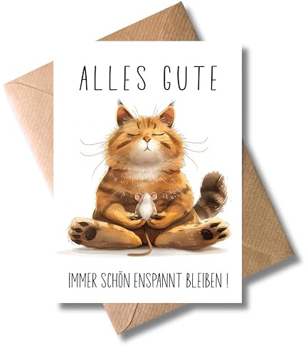WBdesignz Geburtstagskarte mit Umschlag - Yoga Geburtstag Katze und Maus Alles Gute immer schon enspannt bleiben Lustige Glückwunschkarte (DIN A6)