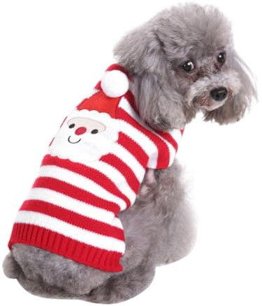Sosoport Weihnachtspullover Für Haustiere Winterkleidung Für Kleine Hunde Festliche Haustierkleidung Mit Weihnachtsmann-Aufdruck Elastisches Material Leicht Zu Tragen Und Waschen