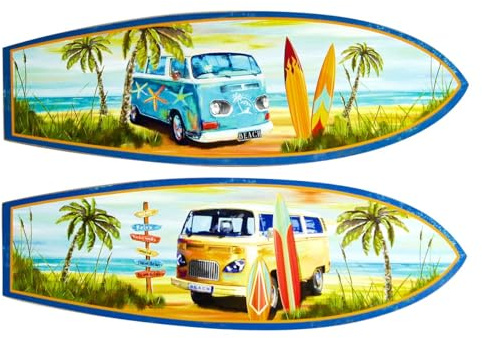 Générique SURF-bräda set med 2 60 cm trä väggdekoration vintage skåpbil semester retro strand hav