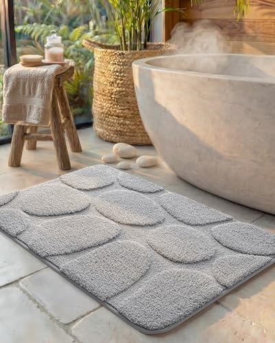 COLOR&GEOMETRY Badematte Badteppich rutschfest Waschbar, 44 x 76 cm Absorbierende Badvorleger Weiche Badezimmerteppich, Badematte Grau für Badezimmer, Dusche, Badewanne, Waschküche