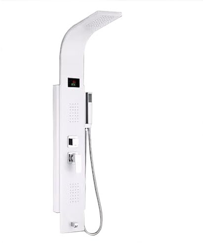 Sistema de Ducha con Panel de Acero Inoxidable 304, Alcachofa Ducha Multifunción de Montaje en Pared, Rociador Ducha con Grifo de Ducha Tipo Lluvia(White)