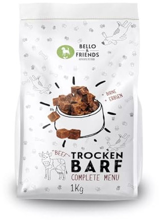 Bello & Friends Trockenbarf Complete Rind, Hundefutter luftgetrocknet ohne Zusätze, Trockenfutter mit Obst und Gemüse, 1 kg