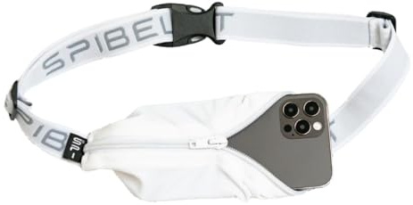 SPIbelt Running Belt for Women Men, Phone Holder for Running, Running Fanny Pack, Holder for Phone, Running Waist Pack, Adjustable Waist, [Fits All Phones]. White with White Zipper