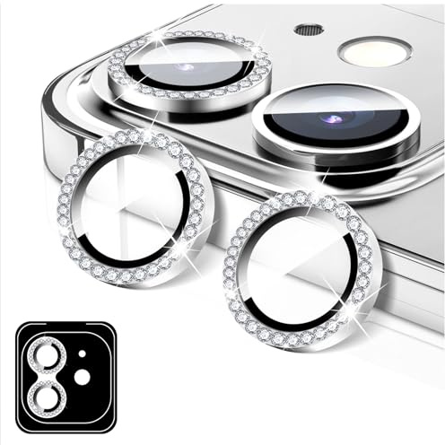 LucBuy Kameraschutz Kompatibel mit iPhone 12/12 Mini, Diamant Aufkleber für Kameraobjektiv Abdeckung, Displayschutzfolie aus Gehärtetem Glas, Individuelle Automatisch Ausrichtende Metallringe