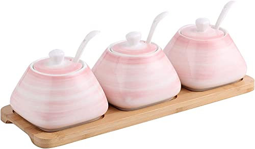 Sucrier en céramique, pot à crème, sucrier en céramique coloré avec couvercle, sucrier en porcelaine avec cuillère, petit pot à sel, pot de rangement, for café, restaurant-bleu-simple (couleur : Roze,