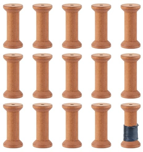 DICOSMETIC 15Pcs Sewing Thread Spools Saddle Brown Wood Sewing Bobbins 6x2.9cm Bobbins for Wire Weaving Vintage Ribbon Spools for Embroidery and Sewing Machines