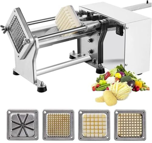 Tagliapatate elettrico commerciale per patatine fritte, macchina per patatine elettriche da 60 W con lama da 6/9/13 mm, tagliapatate, tritaverdure in acciaio inox, per patate, carote, cetrioli