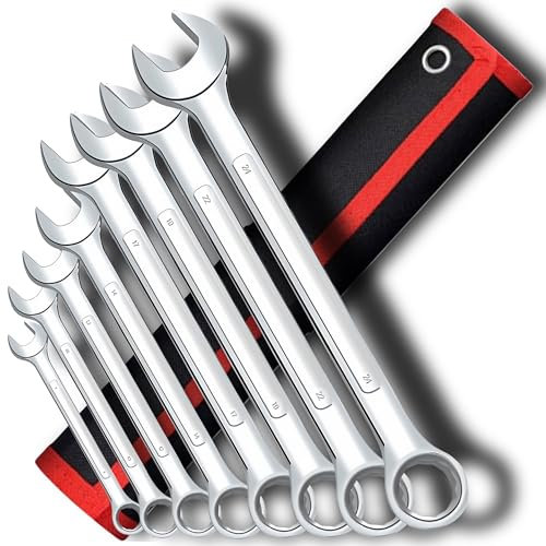 Retoo Maulschlüssel Set Maul-Ringschlüssel-Satz 8 tlg SW 8-24 mm Gabelringschlüssel Rolltasche Handwerkzeuge Schraubenschlüssel Chrom-Vanadium-Stahl