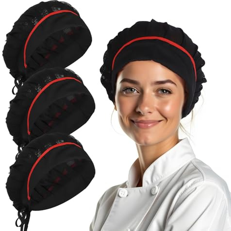 3 Pièces Toques de Chef en Maille Respirante Couvre-Chefs Anti-Poussière pour Femme Noir Réglables Chapeau de Cuisine pour Homme et Femme Chapeau de Travail (52-59 cm)