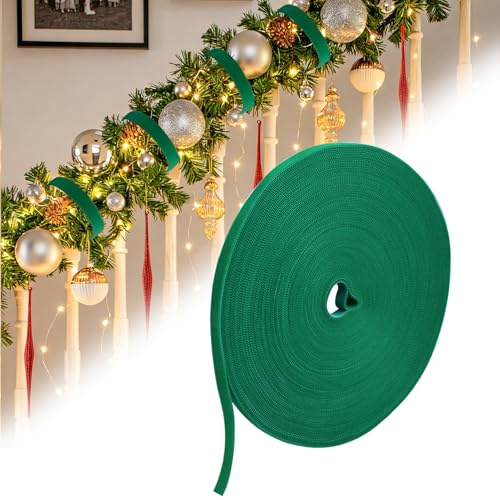 50ft Christmas Garland Ties, Reusable Fastening Tape Green Cable Ties Cuttable Cable Straps for Christmas Halloween Party Yard Wall Xmas Tree Outdoors Decoration