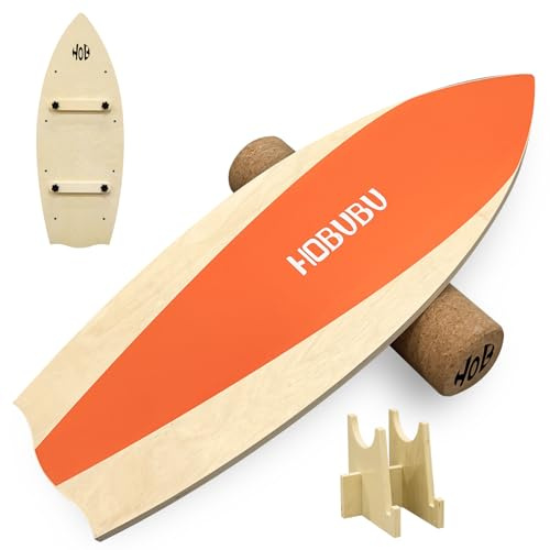 Balance Board with Cork Roller for Core Strength Training, Wooden Balance Board for Gymnastics and Coordination Training, Fitness Yoga, Suitable for Adults, Orange