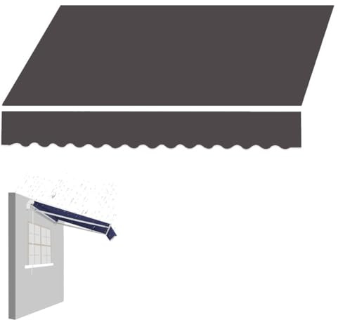 IMUNKT 300x250cm Markisenstoff Wasserdicht Gelenkarmmarkise Ersatztuch, Ersatzstoff Mit Volant Für Balkon/Terrassenmarkise(Gray,10x8ft/300x250cm)