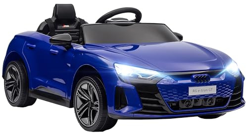 HOMCOM Coche eléctrico para niños 12 V - Mando a Distancia para Padres suministrado - V. Máx. 5 Km/h - Efectos de luz y Sonido - Audi RS E-Tron GT Azul Oscuro