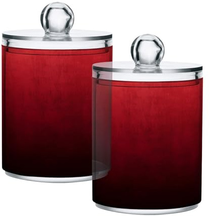 Ewusp Solid Dark Red Qtip Holder 2 PCS Clear Plastic Apothecary Jars with Lid Cotton Pad Holder Dispenser Cotton Bud Holder Bathroom Storage Container Makeup Organiser