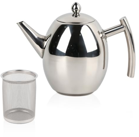 Tecocera in acciaio inossidabile, bollitore da tè con bollitore per caffettiere a infusore in maglie rimovibile Grande capacità per il ristorante di caffetteria per hotel (1L/1000 ml)