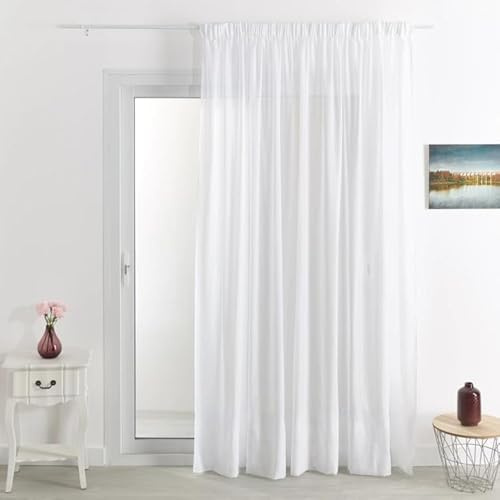 Tenda ignifuga effetto lino bianco, 140 x 260 cm, con fettuccia arricciatrice, tessuto non fuoco, certificato ERP, tenda pronta da applicare