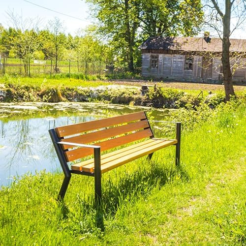 REKORD Gartenbank 185 x 59 x 76 cm Robuste Parkbank aus verzinktem Metall und Holz mit Rückenlehne wetterfeste Outdoor Sitzbank Bank für Garten Terrasse Balkon Vorgarten – Gladiator Bis - TEK