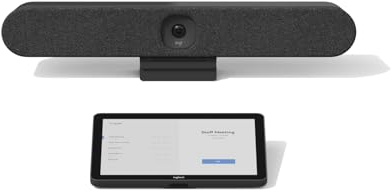 Logitech Rally Bar Huddle All-in-One Conference Camera with TAP Touch Controller + CAT5e Kit – 4K UHD PTZ Camera, 4x Zoom, Speaker, 6 Microphones, 10.1” Display, Oleophobic, Graphite (Renewed)